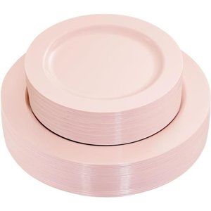 60PCS Pink Plastic Plates - Heavy Duty Pink Dinner Plates Disposable for Party